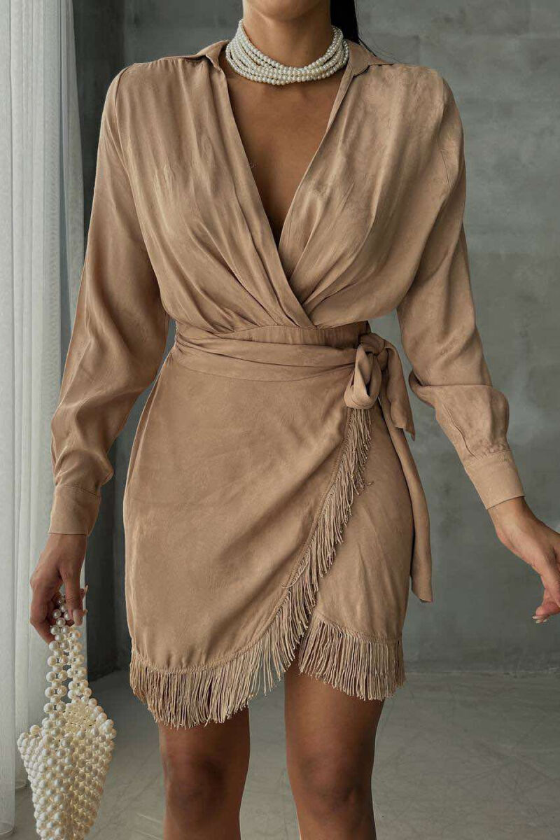 LACING BELT ONE COLOR WOMEN DRESS BEIGE/BEZHE - 3