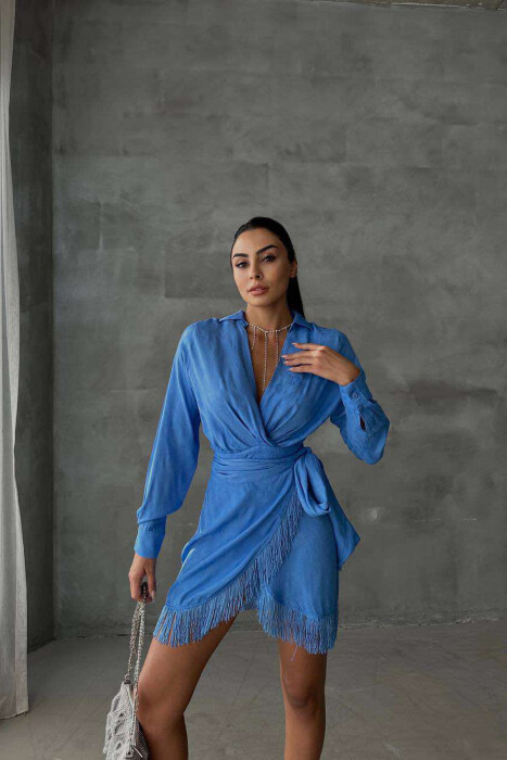 LACING BELT ONE COLOR WOMEN DRESS BLUE/BLU - 1