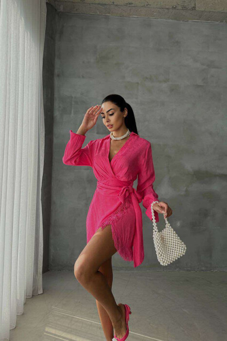 LACING BELT ONE COLOR WOMEN DRESS FUCHSIA/CIKLAMI 