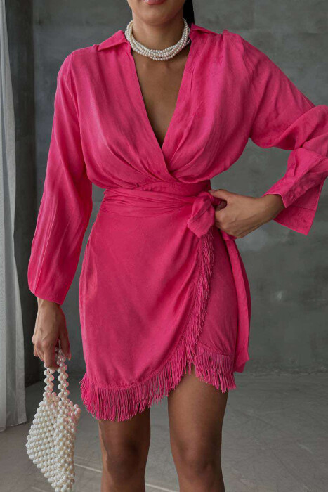 LACING BELT ONE COLOR WOMEN DRESS FUCHSIA/CIKLAMI - 2
