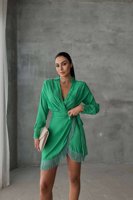 LACING BELT ONE COLOR WOMEN DRESS GREEN/JESHILE - 1