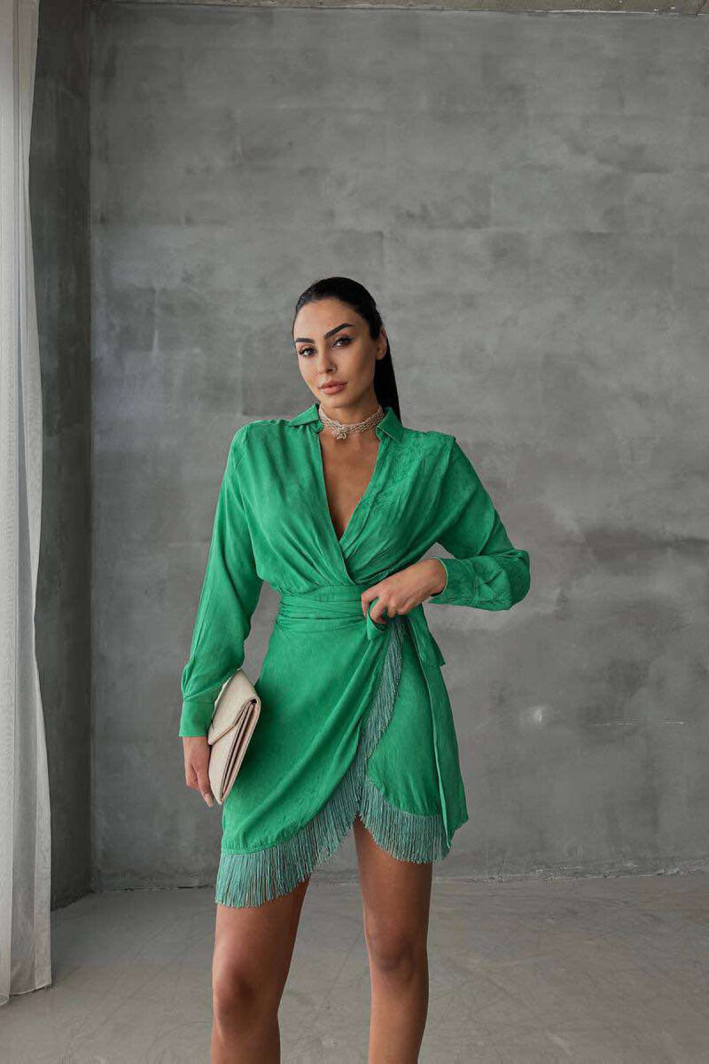 LACING BELT ONE COLOR WOMEN DRESS GREEN/JESHILE - 1