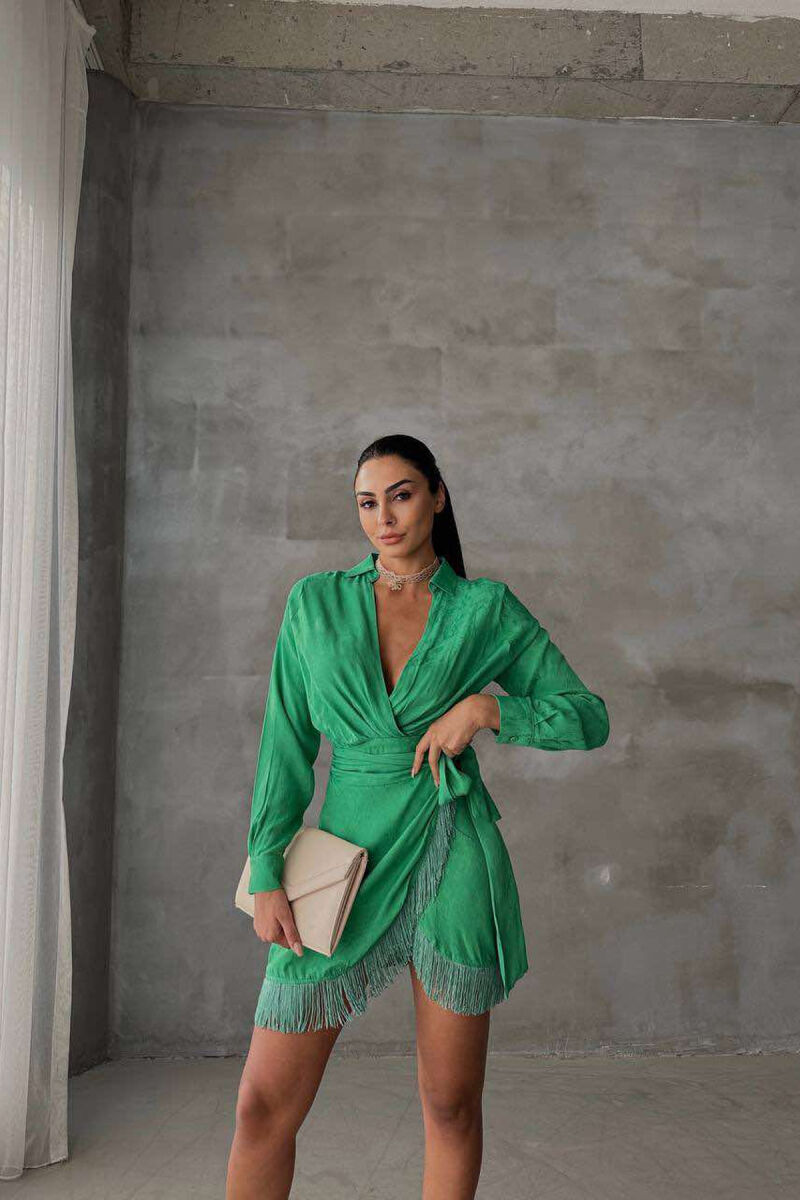 LACING BELT ONE COLOR WOMEN DRESS GREEN/JESHILE - 2