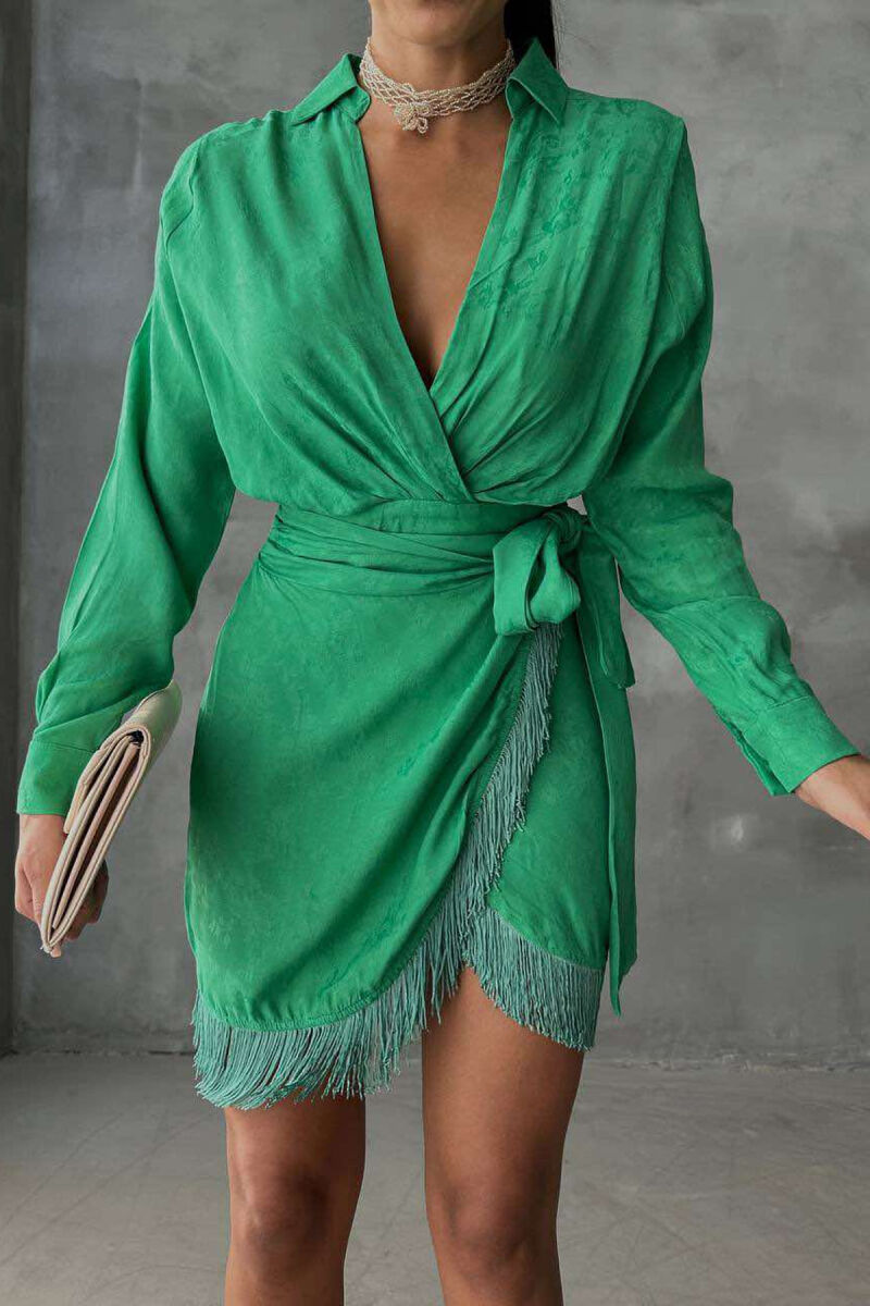 LACING BELT ONE COLOR WOMEN DRESS GREEN/JESHILE - 3
