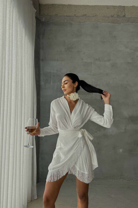 LACING BELT ONE COLOR WOMEN DRESS WHITE-E BARDHE 