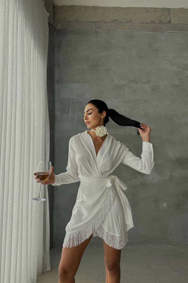 LACING BELT ONE COLOR WOMEN DRESS WHITE-E BARDHE - 1