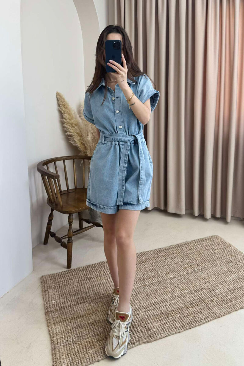 LACING BUTTONS DENIM WOMEN JUMPSUIT LIGHTBLUE/BZ - 5