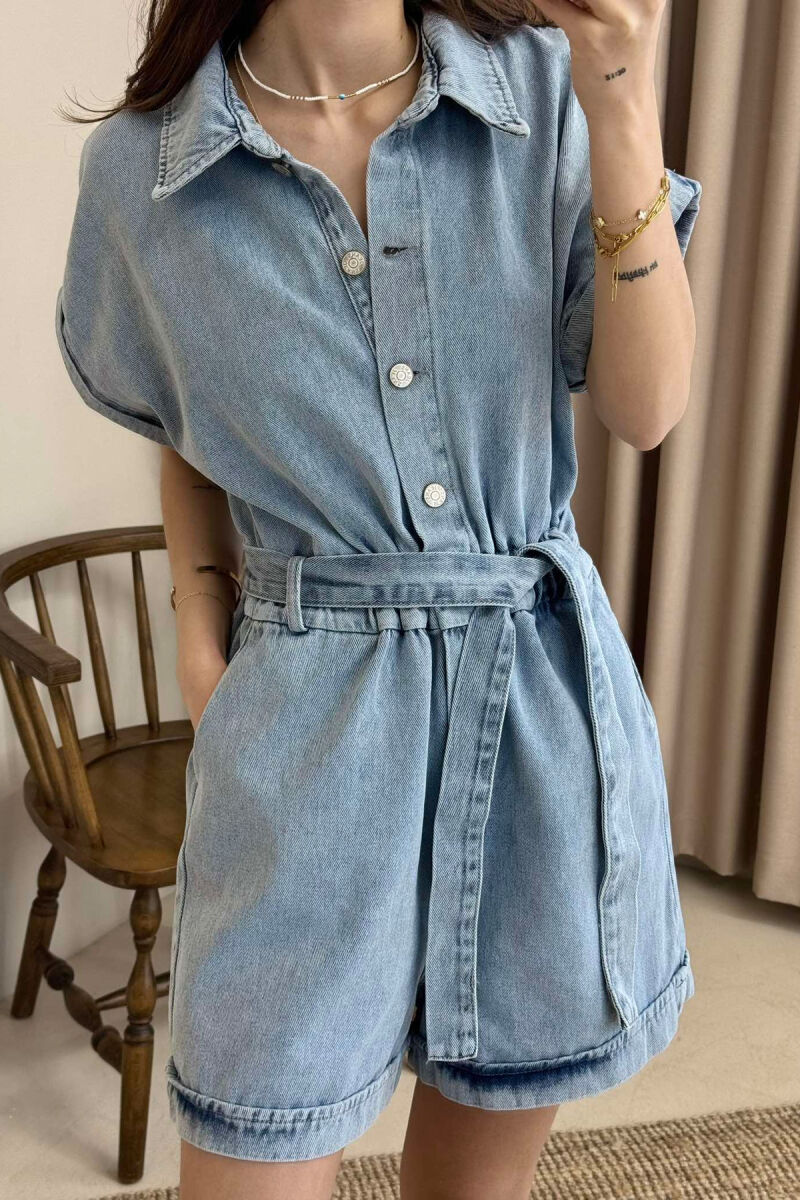 LACING BUTTONS DENIM WOMEN JUMPSUIT LIGHTBLUE/BZ - 6