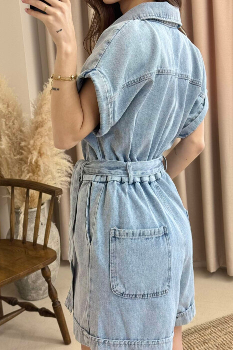 LACING BUTTONS DENIM WOMEN JUMPSUIT LIGHTBLUE/BZ - 7