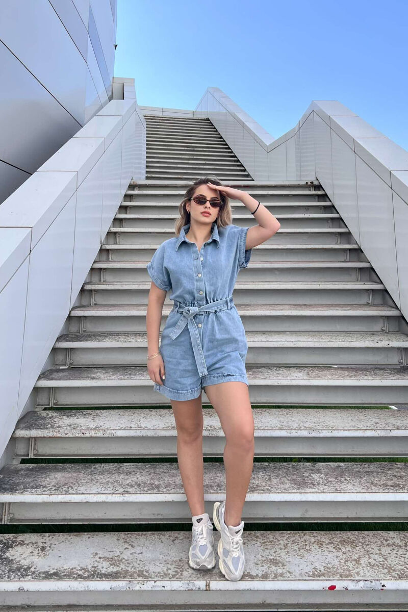 LACING BUTTONS DENIM WOMEN JUMPSUIT LIGHTBLUE/BZ - 1