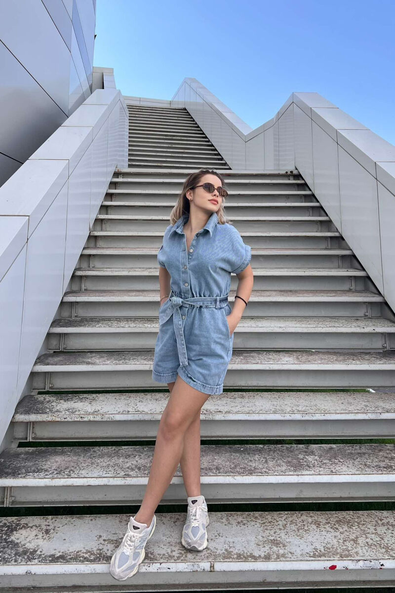 LACING BUTTONS DENIM WOMEN JUMPSUIT LIGHTBLUE/BZ - 2