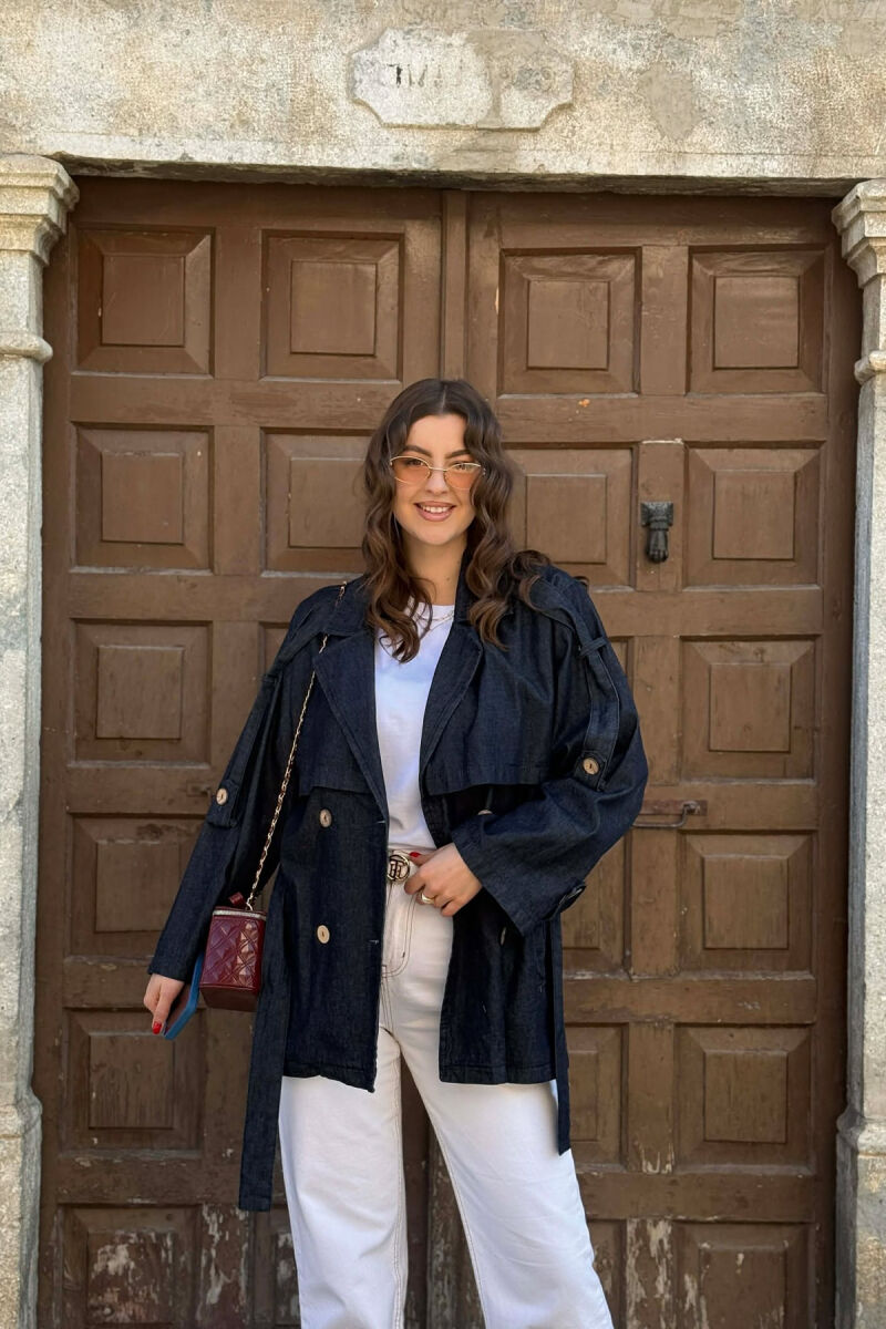 LACING DETAIL BUTTONS DENIM WOMAN JACKET BLUE/BLU - 1