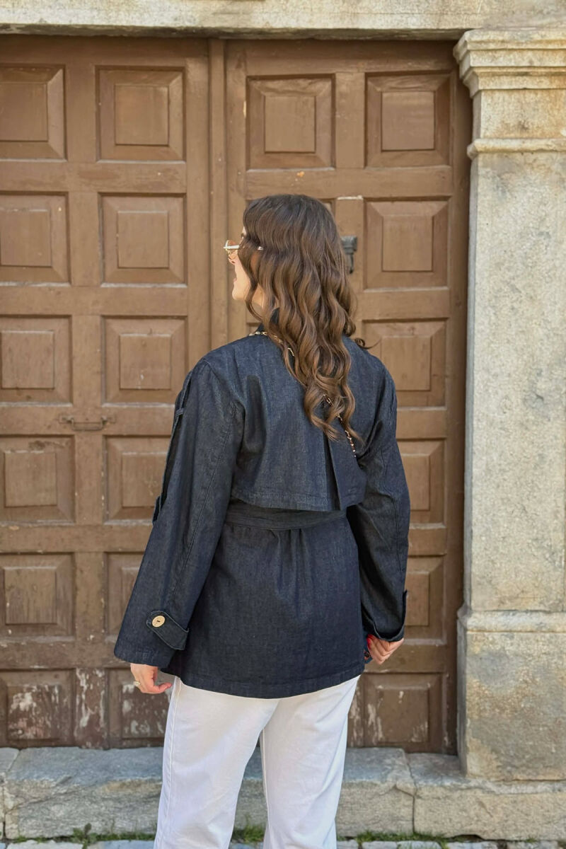 LACING DETAIL BUTTONS DENIM WOMAN JACKET BLUE/BLU - 2