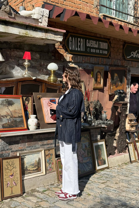 LACING DETAIL BUTTONS DENIM WOMAN JACKET BLUE/BLU - 7