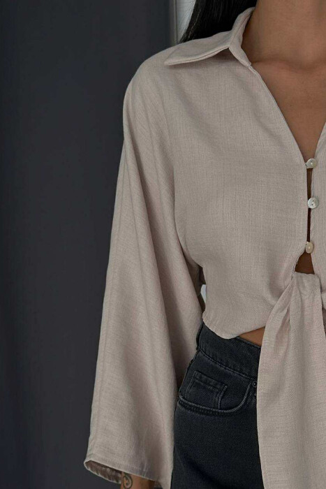 LACING DETAIL CROPPED WOMEN SHIRT BEIGE/BEZHE - 3