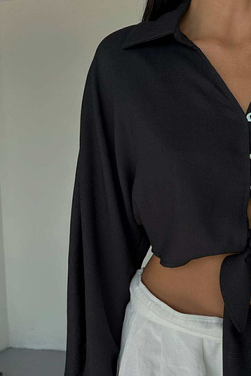 LACING DETAIL CROPPED WOMEN SHIRT BLACK/ E ZEZE - 4