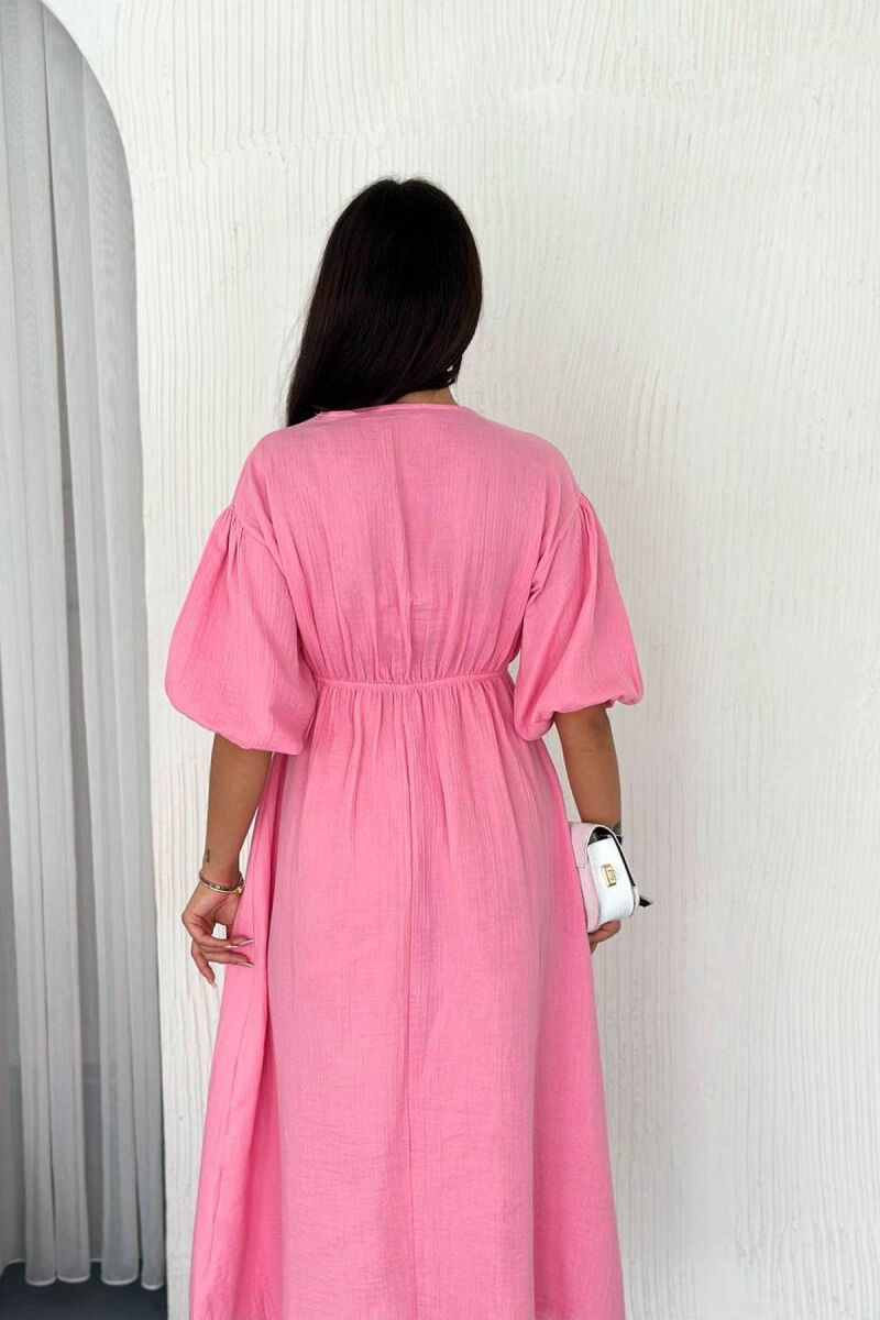 LACING DETAIL HALF SLEEVES LONG WOMEN DRESS PINK/ROZE - 3