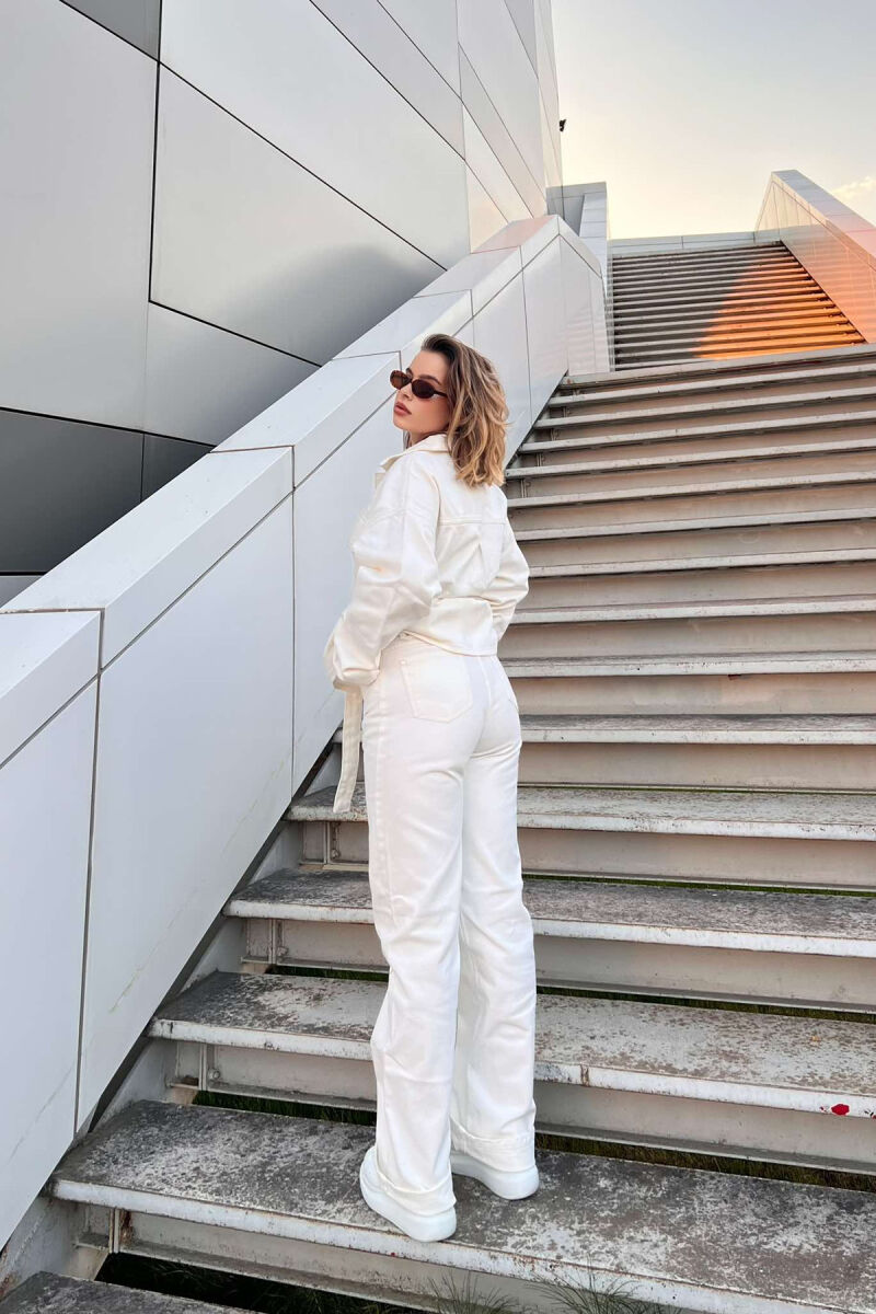 LACING DETAIL JACKET+JEANS DENIM WOMEN SET WHITE-E BARDHE - 4
