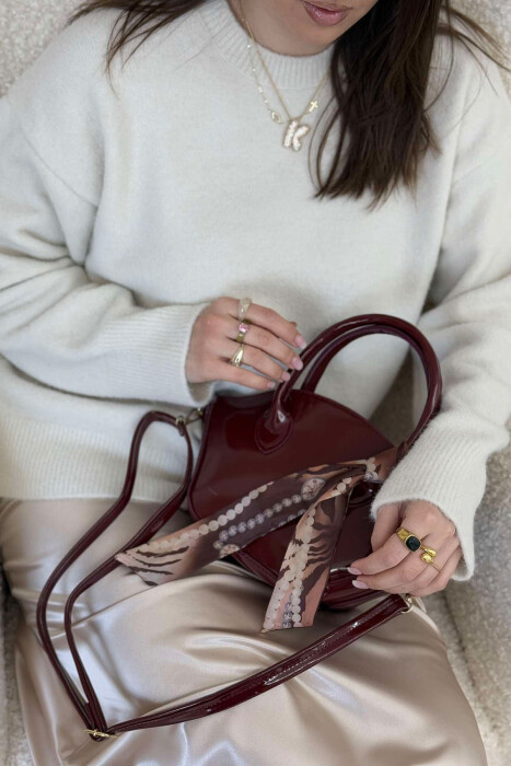 LACING DETAIL LEATHER WOMEN BAG BURGUNDY/VISHNJE - 4