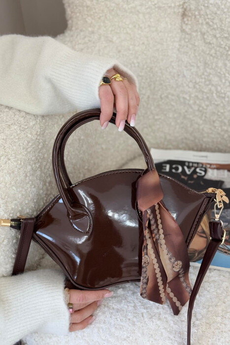 LACING DETAIL LEATHER WOMEN BAG DARK BROWN/KAE 