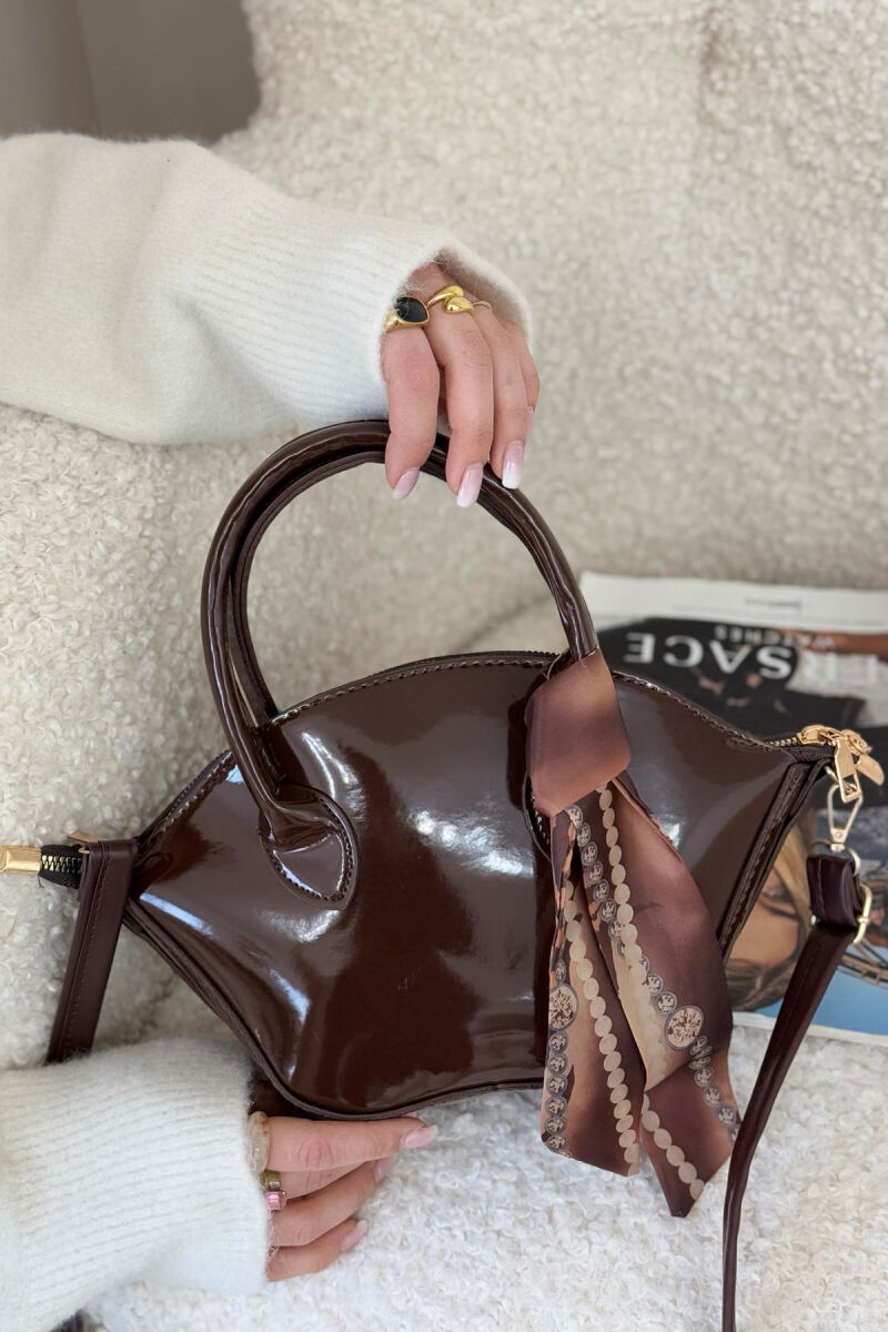 LACING DETAIL LEATHER WOMEN BAG DARK BROWN/KAE - 1