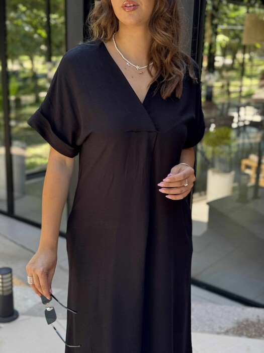 LACING DETAIL LONG WOMEN DRESS BLACK/ E ZEZE - 3