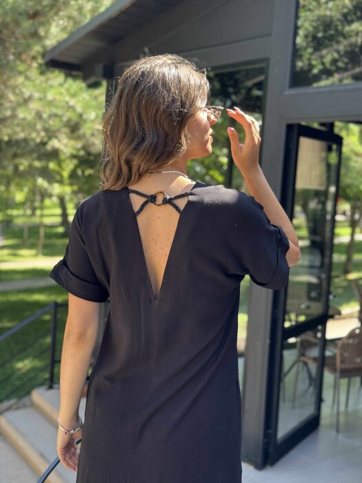 LACING DETAIL LONG WOMEN DRESS BLACK/ E ZEZE - 4