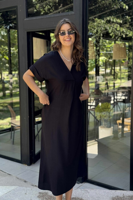 LACING DETAIL LONG WOMEN DRESS BLACK/ E ZEZE - 2