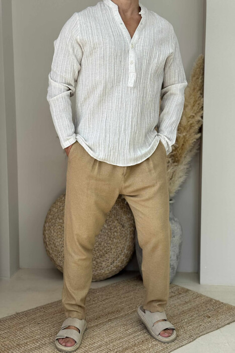 LACING DETAIL ONE COLOR MEN PANTS BEIGE/BEZHE 