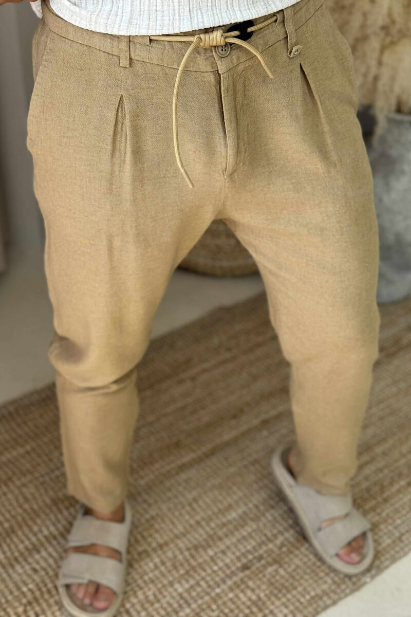 LACING DETAIL ONE COLOR MEN PANTS BEIGE/BEZHE - 2