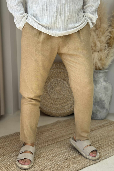 LACING DETAIL ONE COLOR MEN PANTS BEIGE/BEZHE - 3