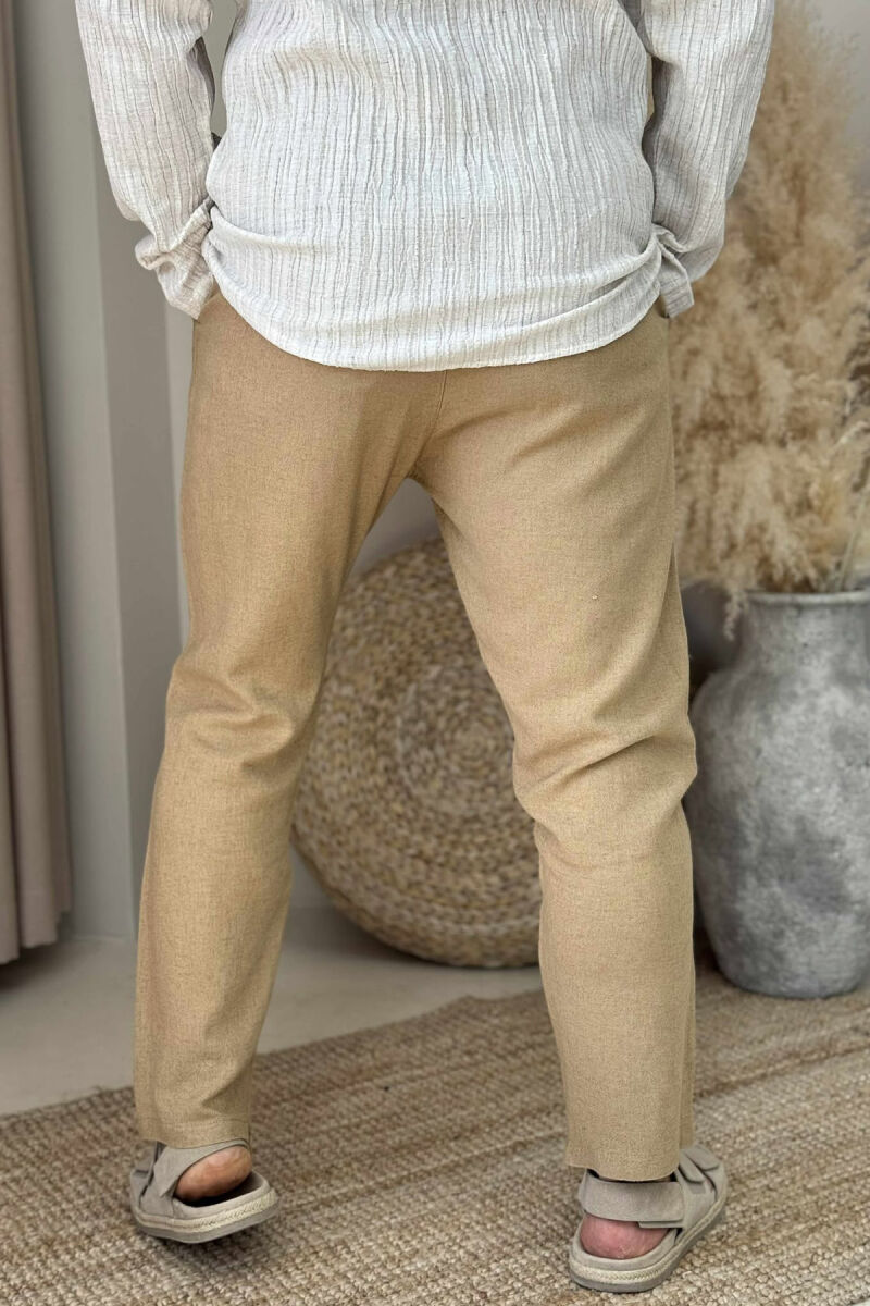 LACING DETAIL ONE COLOR MEN PANTS BEIGE/BEZHE - 4