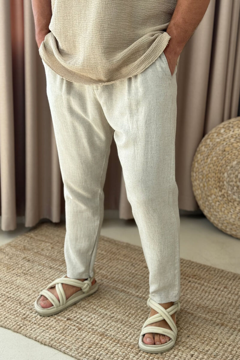 LACING DETAIL ONE COLOR MEN PANTS LIGHT BEIGE/BZHZB - 1
