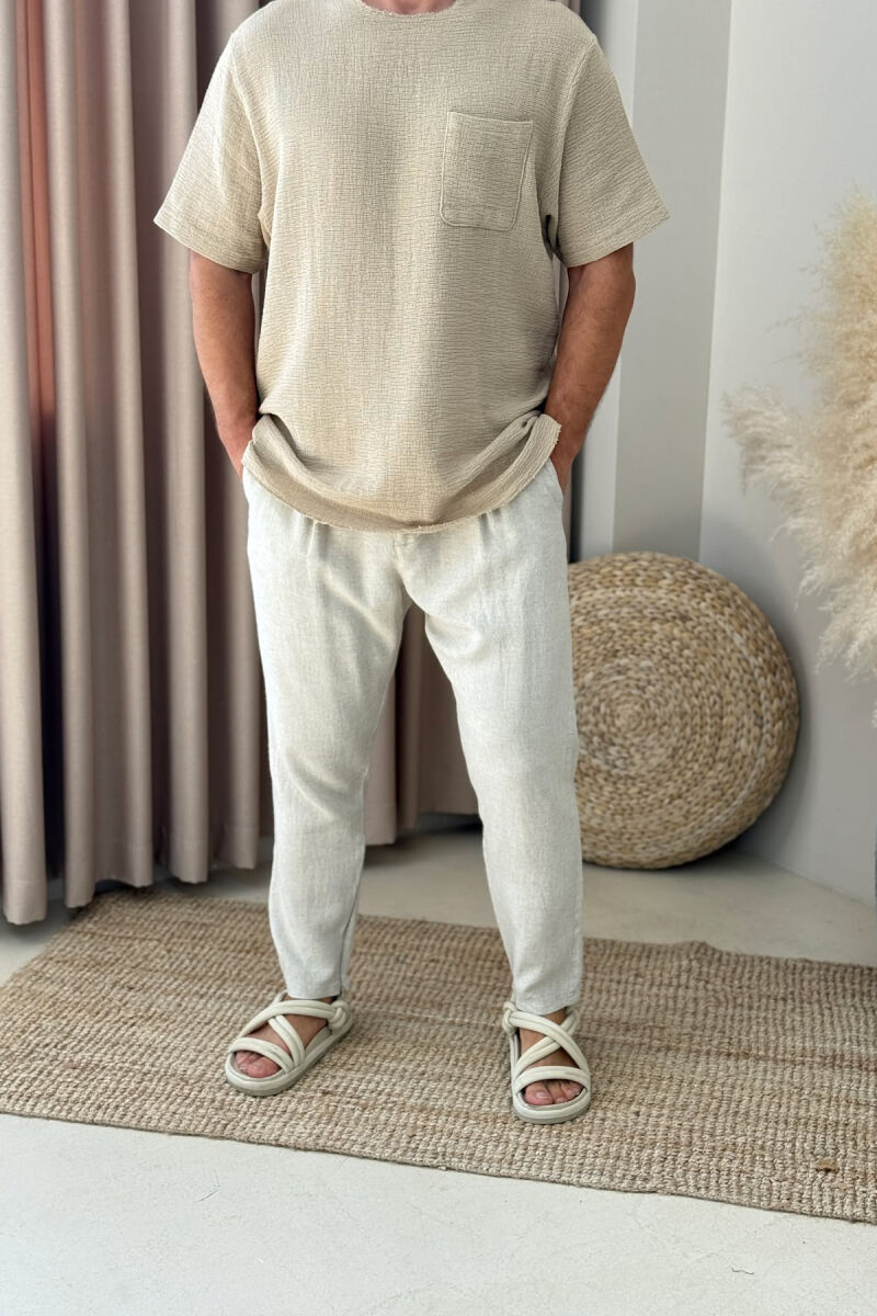 LACING DETAIL ONE COLOR MEN PANTS LIGHT BEIGE/BZHZB - 2