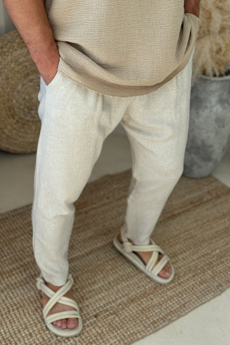 LACING DETAIL ONE COLOR MEN PANTS LIGHT BEIGE/BZHZB - 3