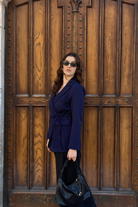 LACING DETAIL ONE COLOR WOMEN JACKET BLUE/BLU - 5