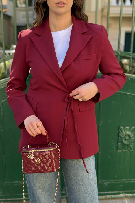 LACING DETAIL ONE COLOR WOMEN JACKET BURGUNDY/VISHNJE - 3