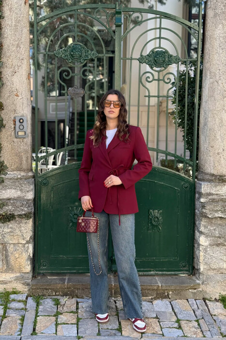 LACING DETAIL ONE COLOR WOMEN JACKET BURGUNDY/VISHNJE - 4