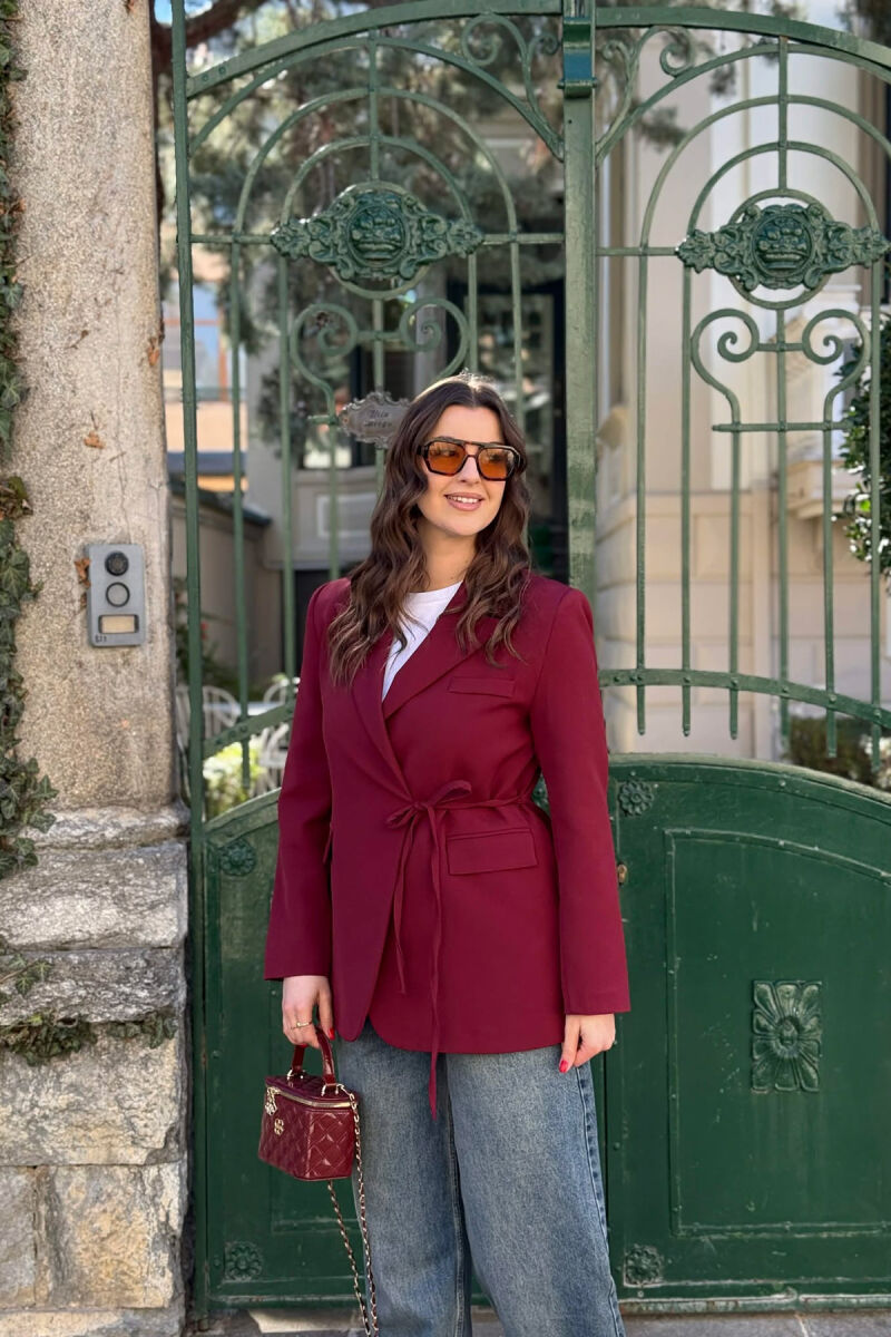 LACING DETAIL ONE COLOR WOMEN JACKET BURGUNDY/VISHNJE - 5