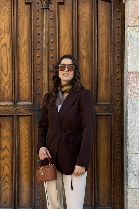 LACING DETAIL ONE COLOR WOMEN JACKET DARK BROWN/KAE 