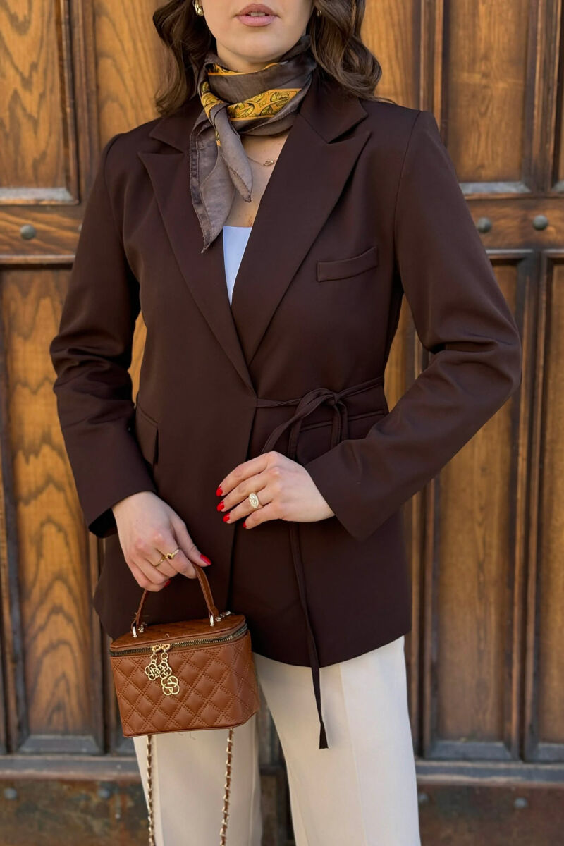 LACING DETAIL ONE COLOR WOMEN JACKET DARK BROWN/KAE - 3