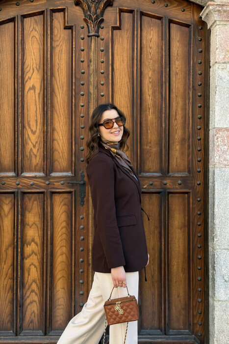 LACING DETAIL ONE COLOR WOMEN JACKET DARK BROWN/KAE - 4