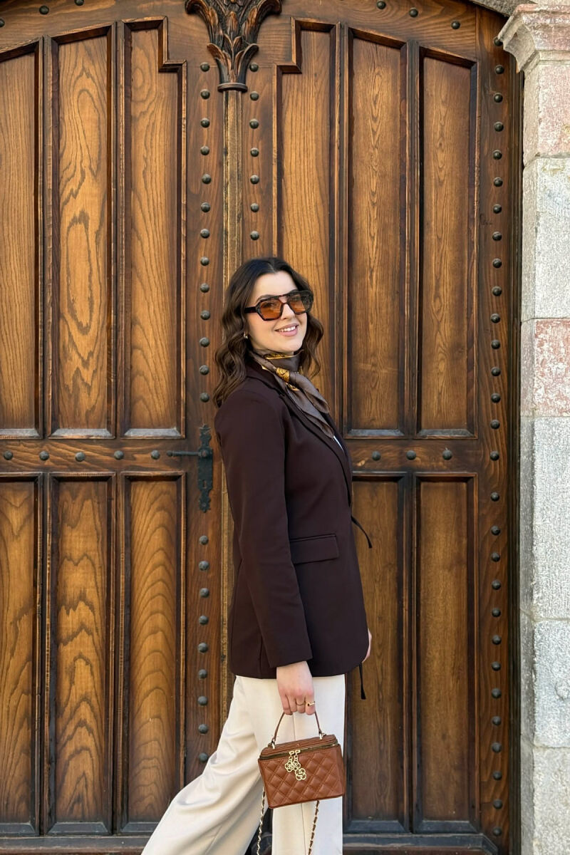 LACING DETAIL ONE COLOR WOMEN JACKET DARK BROWN/KAE - 4