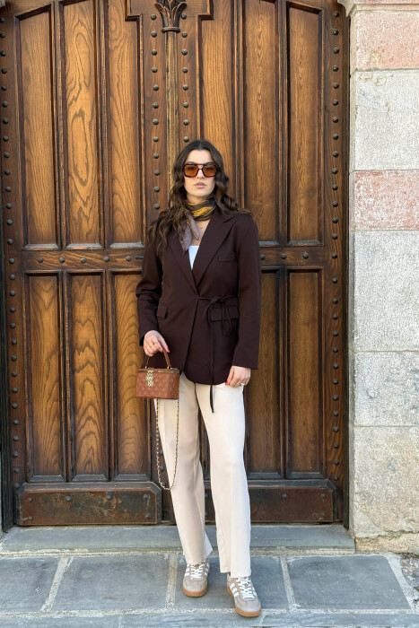 LACING DETAIL ONE COLOR WOMEN JACKET DARK BROWN/KAE - 5