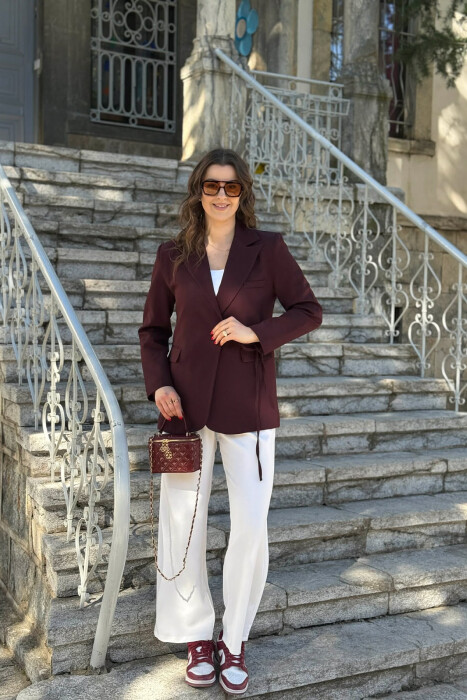 LACING DETAIL ONE COLOR WOMEN JACKET DARK BURGUNDY/VISHNJE E ERRET - 2