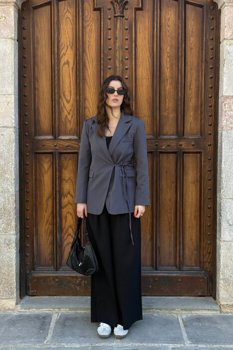 LACING DETAIL ONE COLOR WOMEN JACKET DARK GREY/GEE - 4