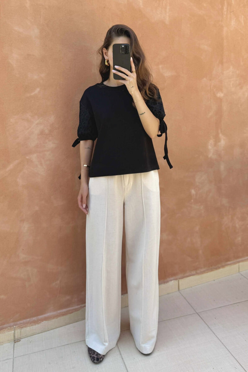 LACING DETAIL ONE COLOR WOMEN T-SHIRT BLACK/ E ZEZE - 1