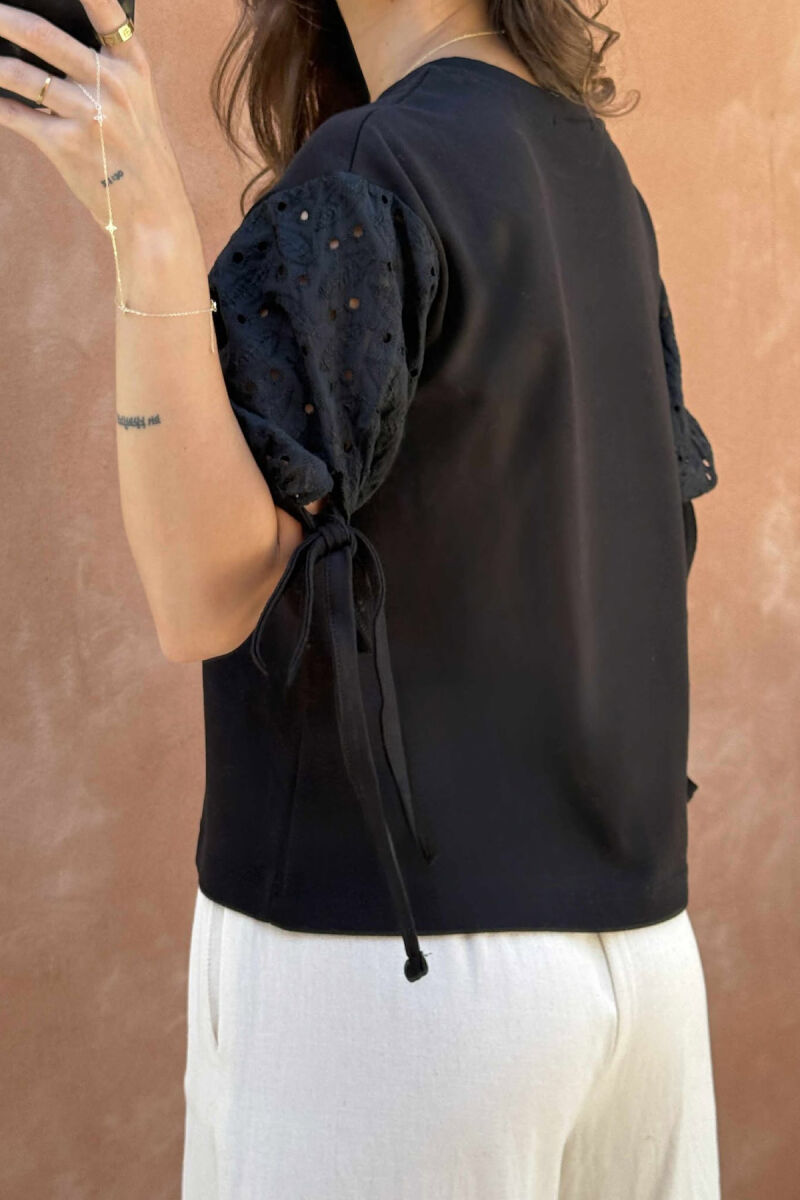 LACING DETAIL ONE COLOR WOMEN T-SHIRT BLACK/ E ZEZE - 4