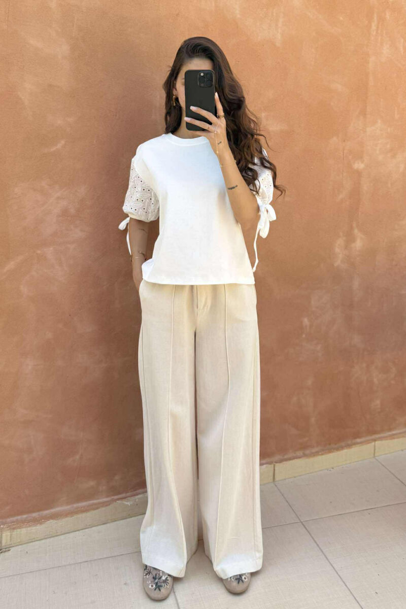 LACING DETAIL ONE COLOR WOMEN T-SHIRT WHITE-E BARDHE - 1