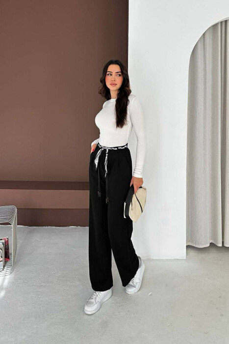 LACING DETAIL ONE COLOR WOMEN TROUSERS BLACK/ E ZEZE - 2